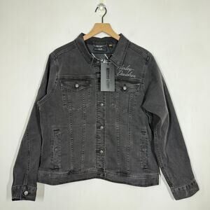 NEW Harley Davidson Jacket Size XL Black Denim Silver Wing Stretch Motorcycle